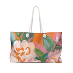 Orange and White Floral Weekender Tote