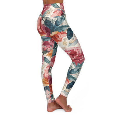 Peonies Floral High Waisted Yoga Leggings