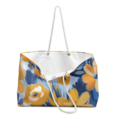 Blue and Gold Floral Weekender Tote